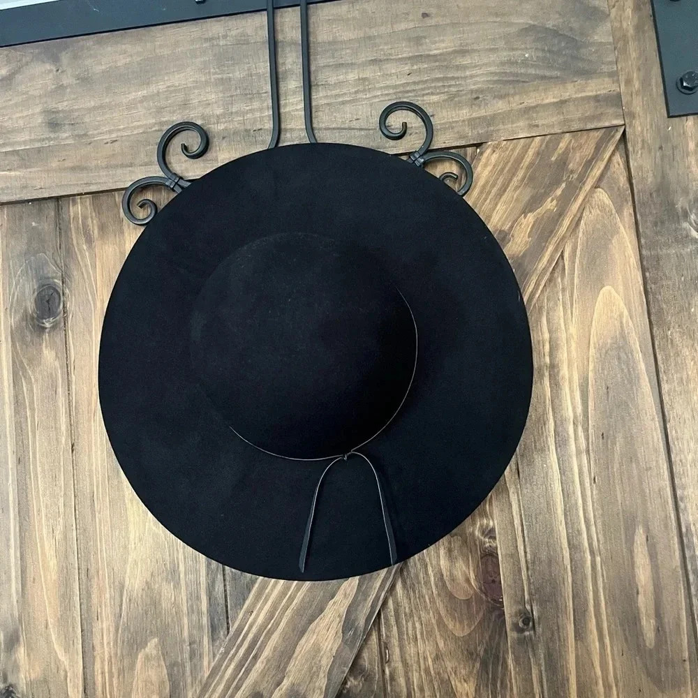 100% Wool Big Brim Hat Black